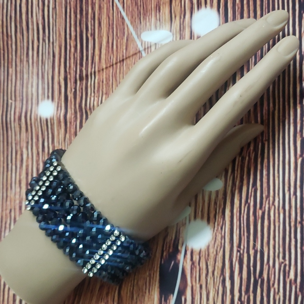 Natasha crystal bracelet rhinestone statement jewelry dark blue glass beads
